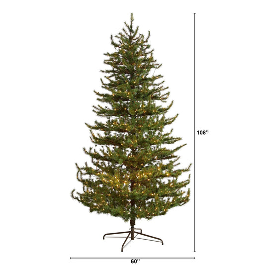 Vancouver Mountain Pine artificial Christmas tree 9 ft tall with 750 clear lights on Tampa Home & Garden Store