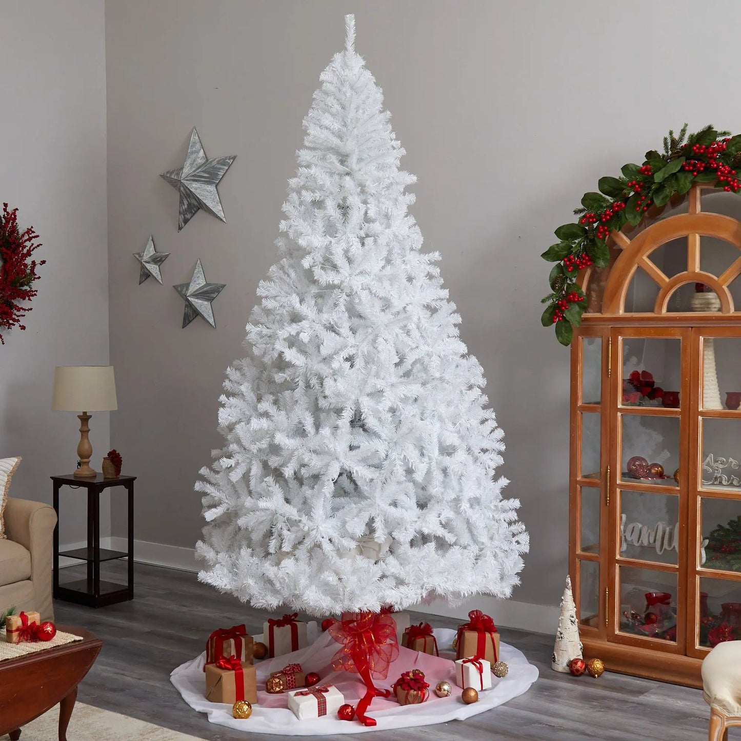 White artificial Christmas tree with bendable branches by Nearly Natural on Tampa Home & Garden Store