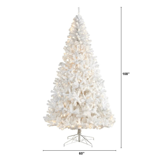 9' White Artificial Christmas Tree with 1860 Bendable Branches and 650 LED Lights - Tampa Home & Garden Store