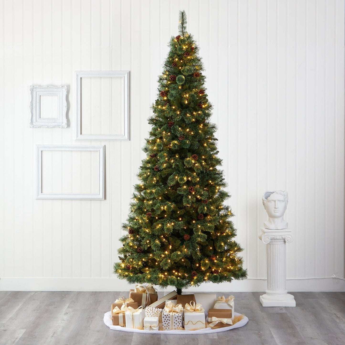 9 ft White Mountain Pine Tree with LED lights and pinecones by Nearly Natural on Tampa Home & Garden Store