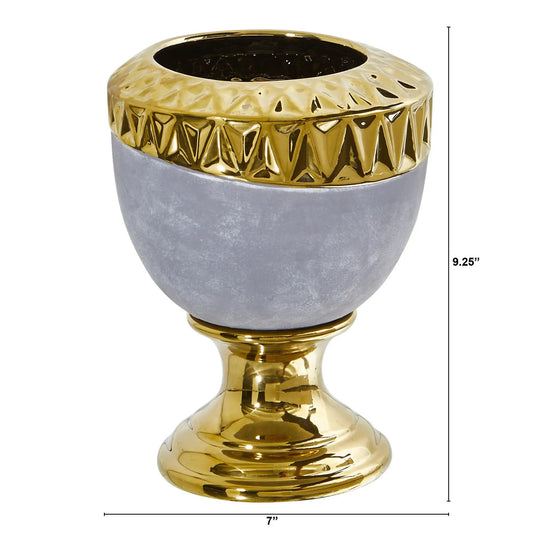 Regal Stone Oval Vase with Gold Accents Nearly Natural gray stone with gold rim 9.25 in tall on Tampa Home & Garden Store