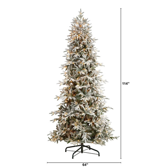 9.5-ft white-flocked Manchester Spruce artificial Christmas tree with lights on Tampa Home & Garden Store