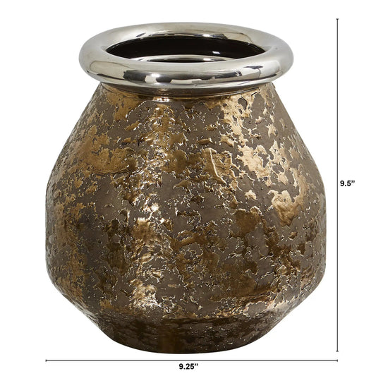 9.5 inch textured bronze vase with silver rim, Nearly Natural on Tampa Home & Garden Store