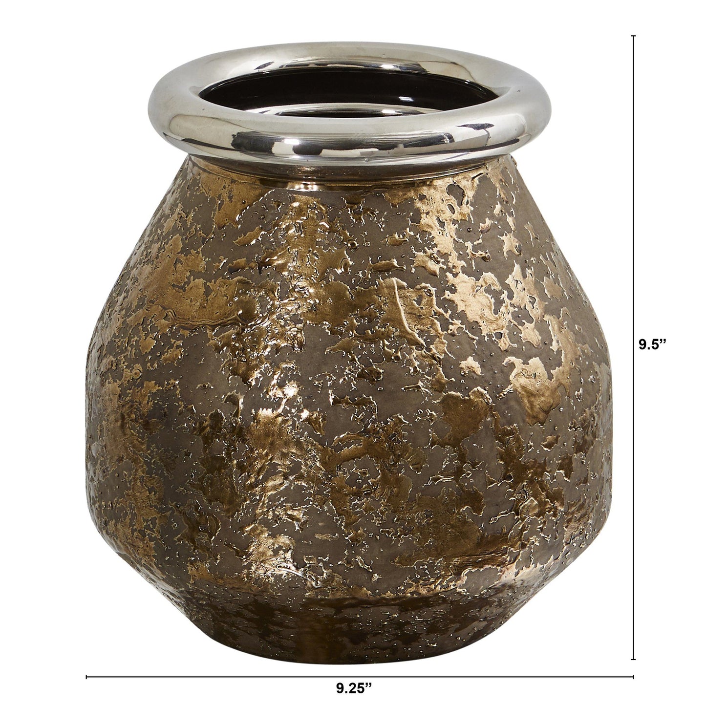 9.5 inch textured bronze vase with silver rim, Nearly Natural on Tampa Home & Garden Store