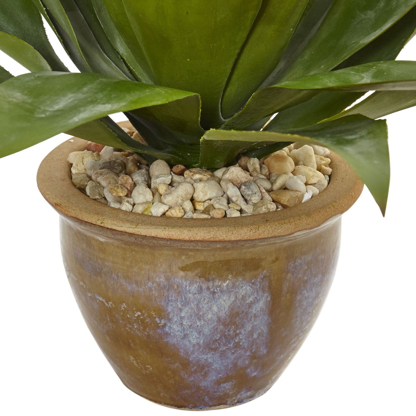Lifelike agave succulent in a glazed clay pot with decorative pebbles by Nearly Natural on Tampa Home & Garden Store