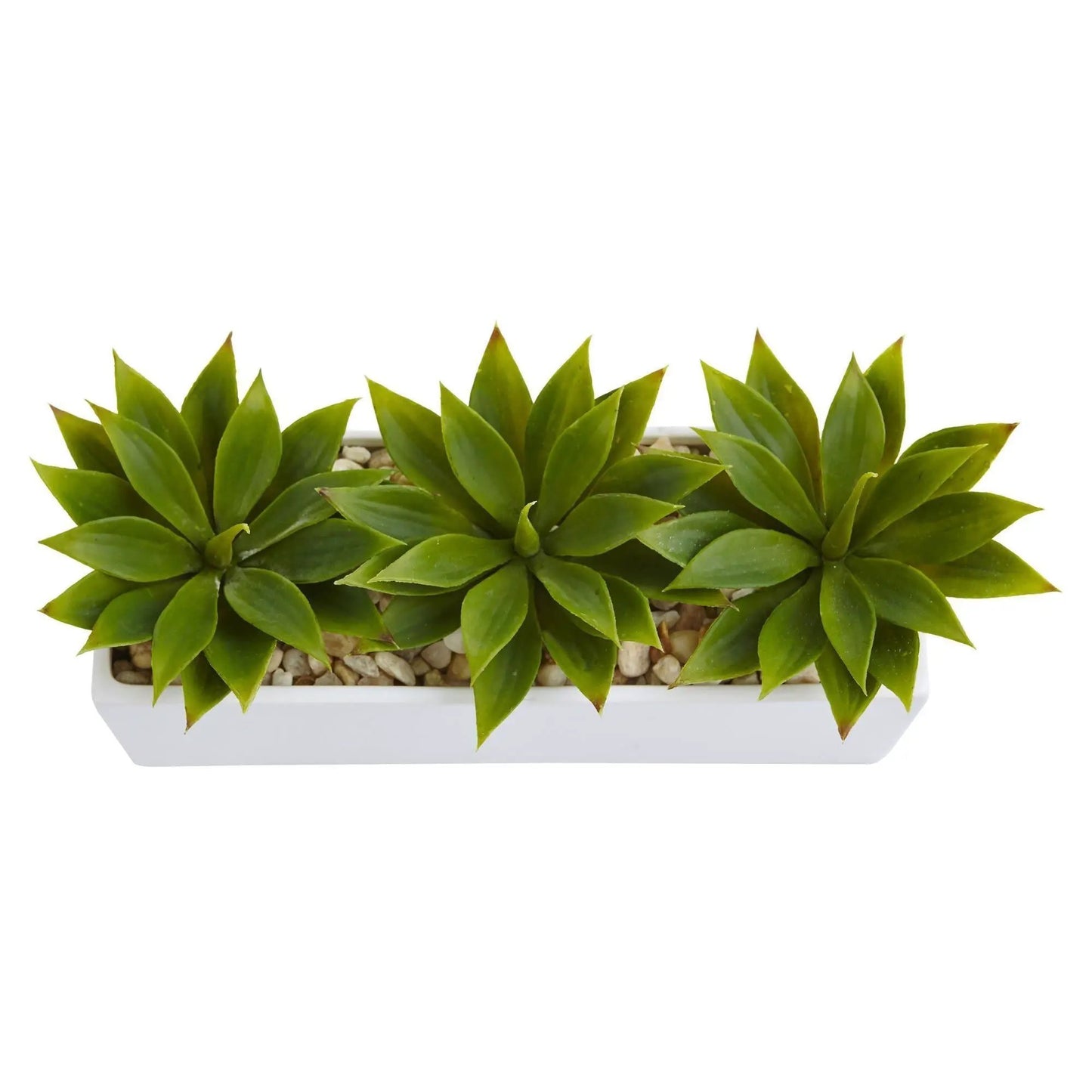 Agave succulent in white rectangular planter with leaves Nearly Natural artificial plant on Tampa Home & Garden Store
