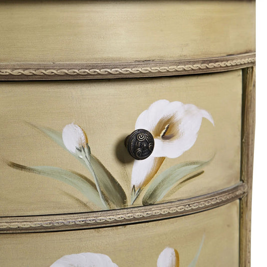 Antique Calla Lily Floral Table with four drawers, faded gold finish, decorative trim on Tampa Home & Garden Store