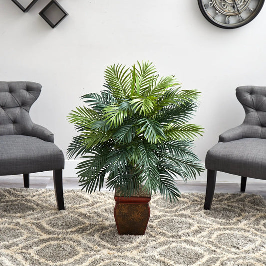 Areca Silk Plant in decorative planter by Nearly Natural with lush green palm fronds on Tampa Home & Garden Store