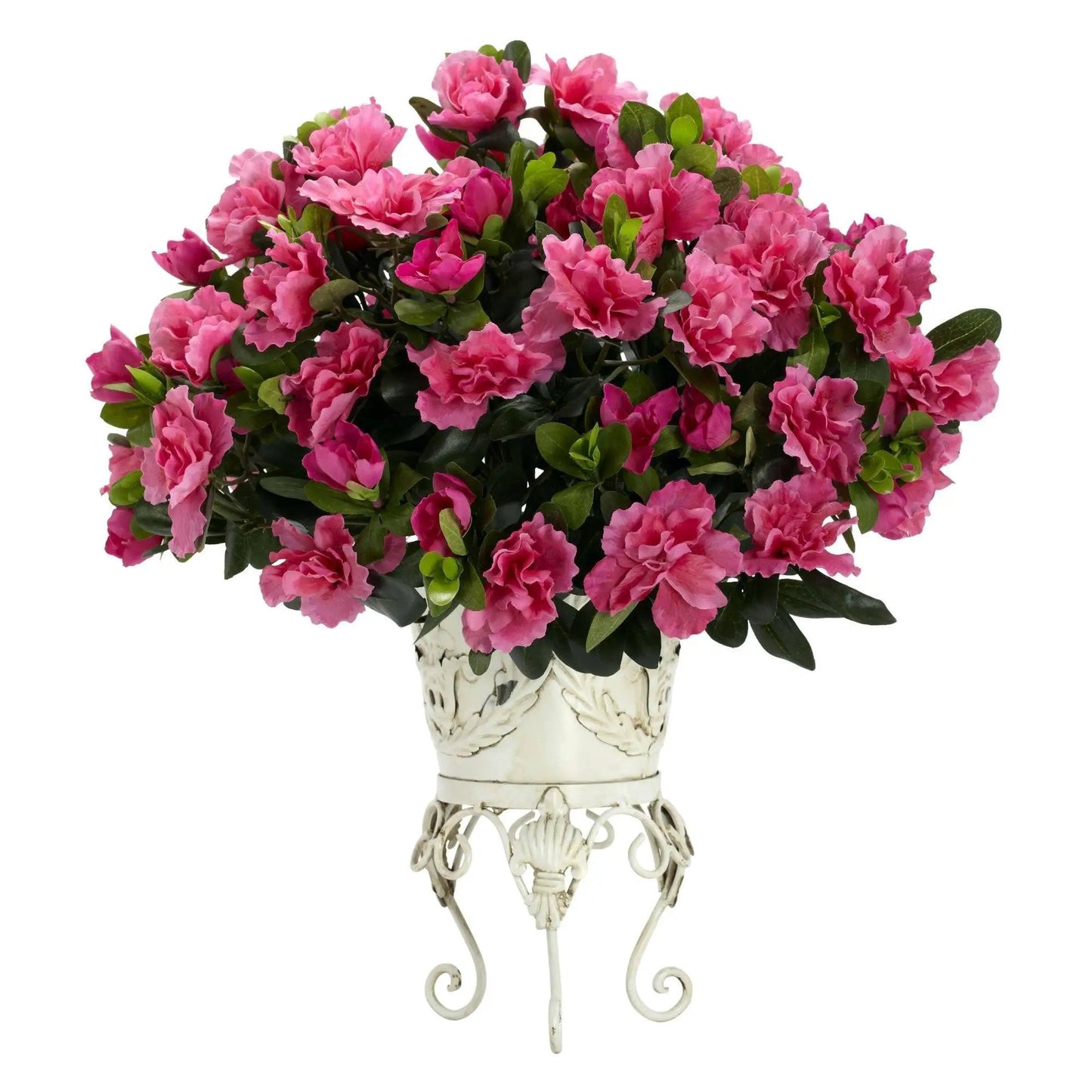 Azalea silk plant in pink with metal planter by Nearly Natural on Tampa Home & Garden Store