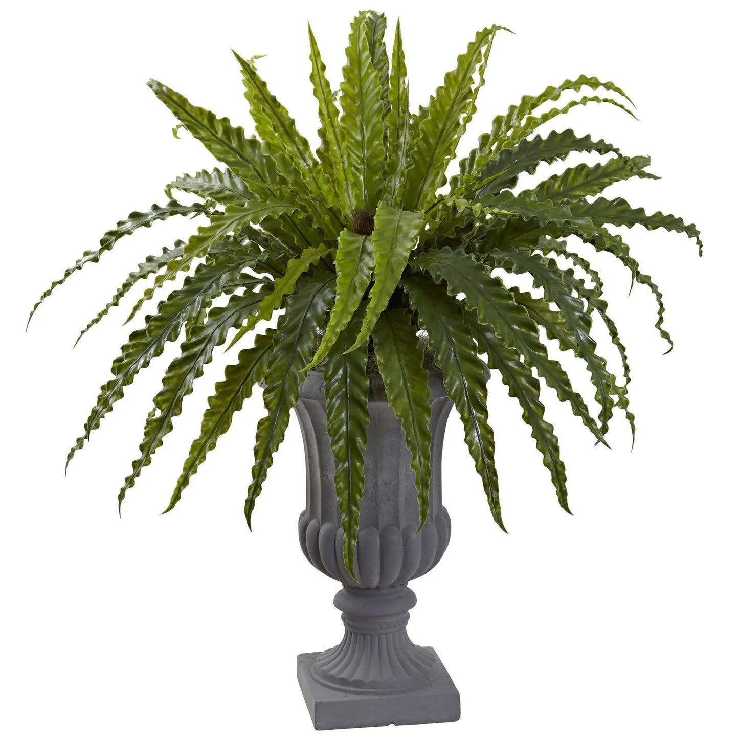 Birdsnest Fern with Urn indoor decor Nearly Natural green artificial foliage in gray urn on Tampa Home & Garden Store