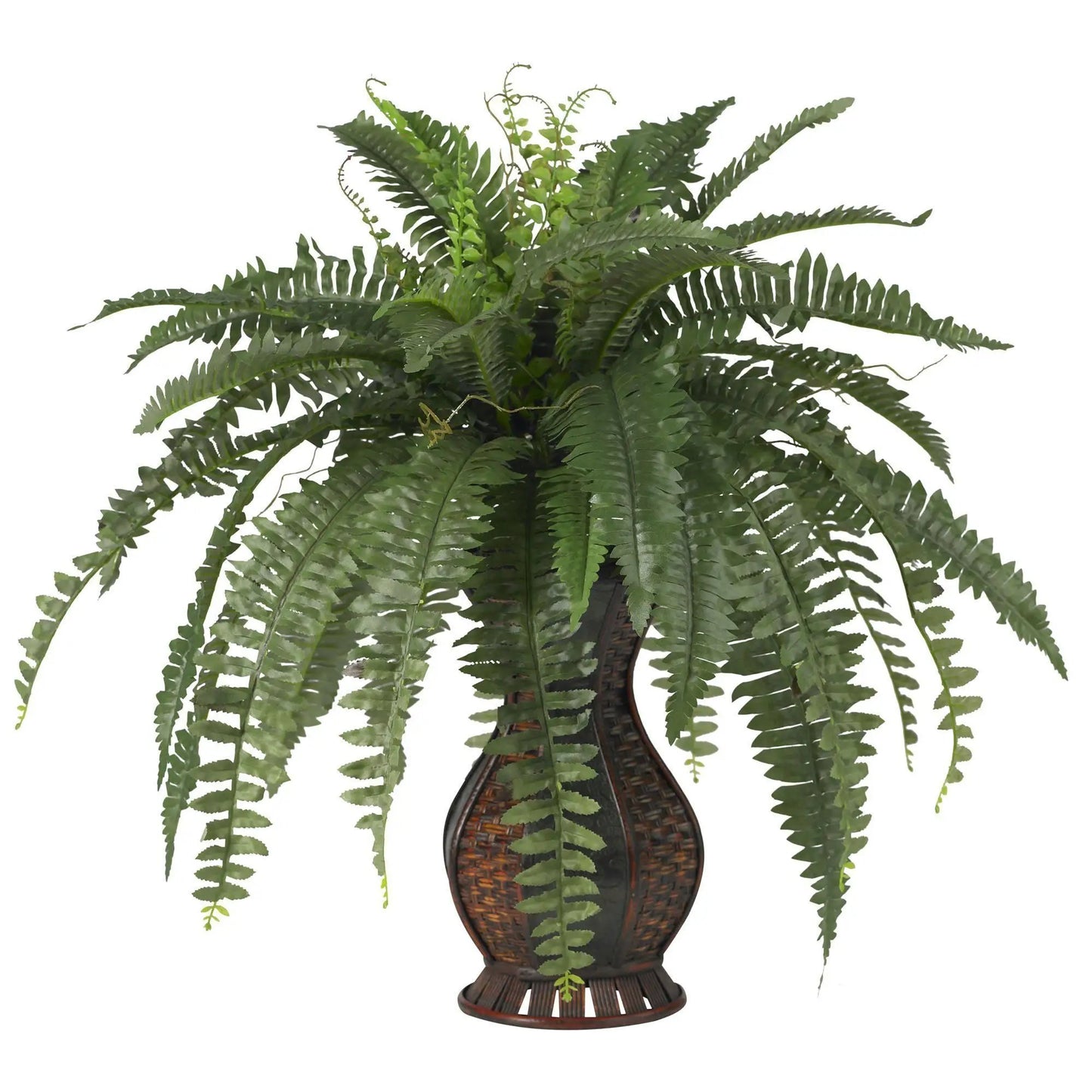 Nearly Natural Boston Fern with Urn Silk Plant Decor artificial fern in wicker urn on Tampa Home & Garden Store