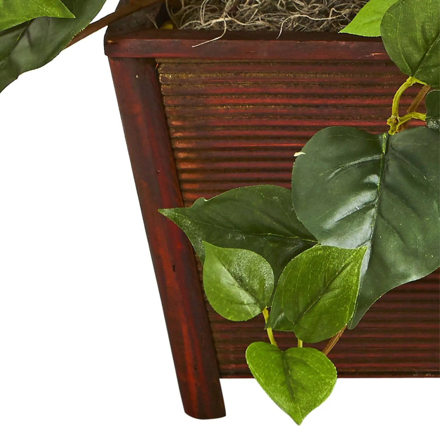 Bougainvillea artificial plant in a dark red wooden planter by Nearly Natural on Tampa Home & Garden Store