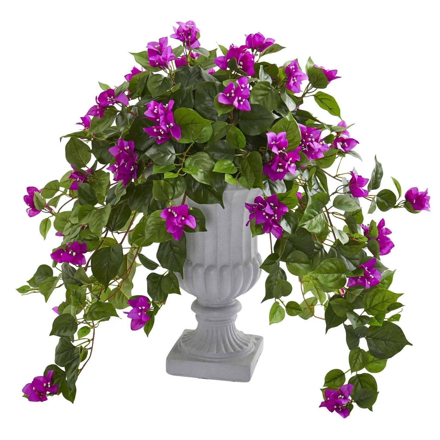 Bougainvillea decorative urn arrangement with magenta blooms and glossy green leaves Nearly Natural on Tampa Home & Garden Store