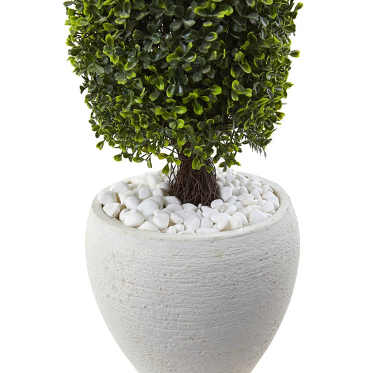 Boxwood Topiary with White Planter UV Resistant (Indoor/Outdoor) - Tampa Home & Garden Store