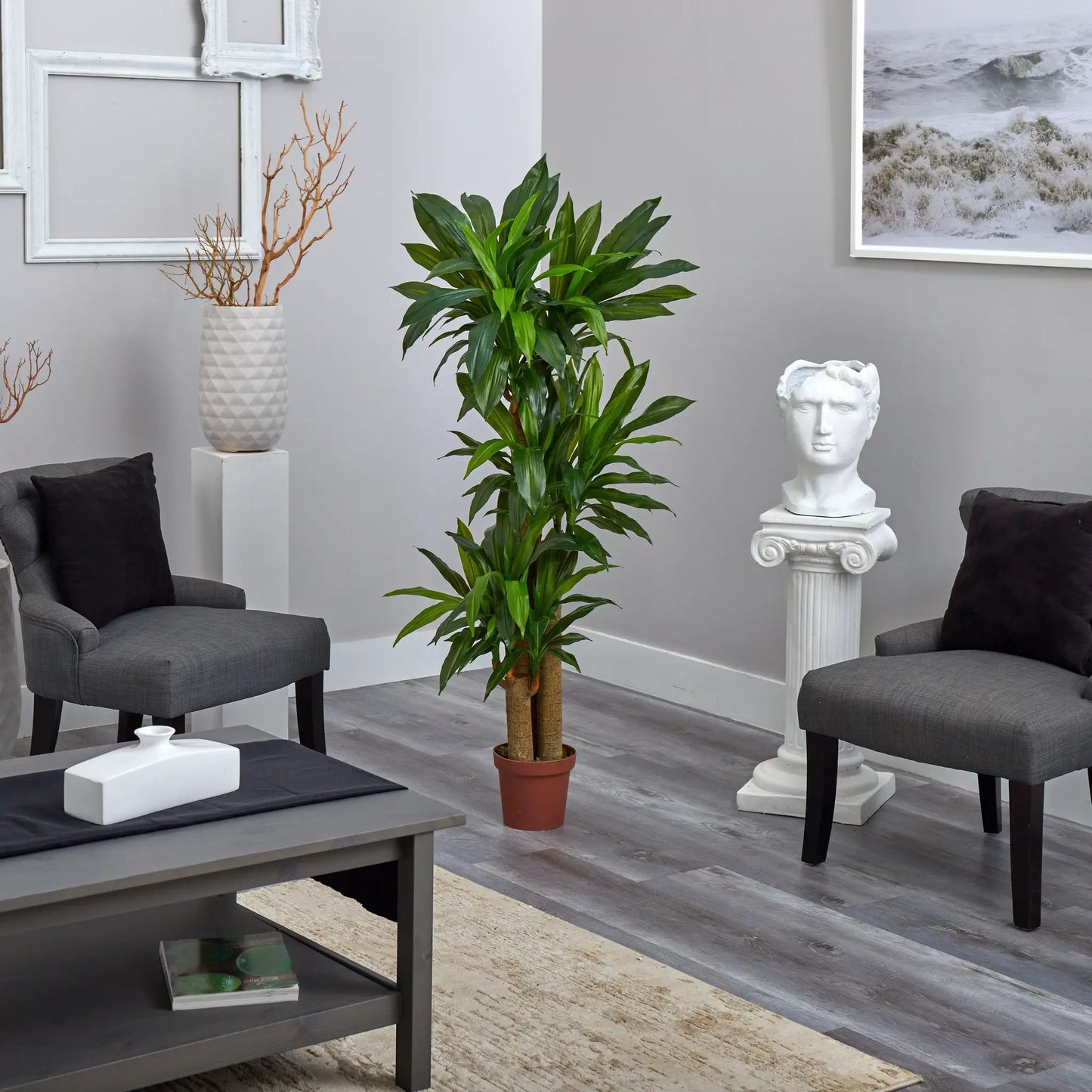 Corn Stalk Dracaena Silk Plant Real Touch in planter with glossy green leaves by Nearly Natural on Tampa Home & Garden Store