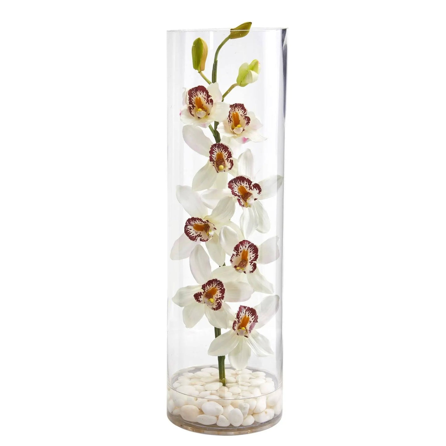 Cymbidium Orchid Arrangement in Tall Vase artificial Nearly Natural clear vase with white orchids on Tampa Home & Garden Store