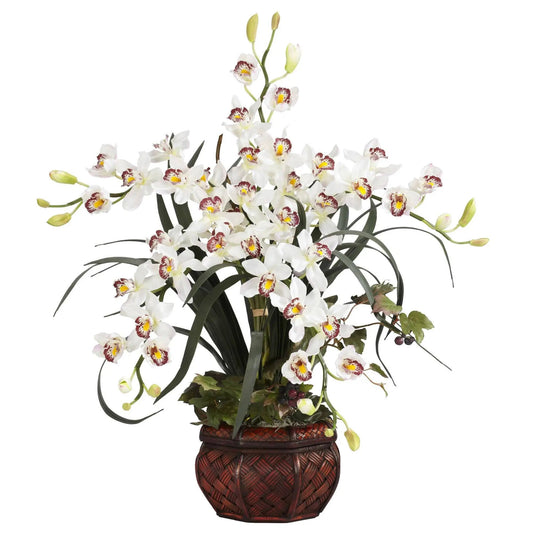 Cymbidium w/Decorative Vase Silk Arrangement - Tampa Home & Garden Store