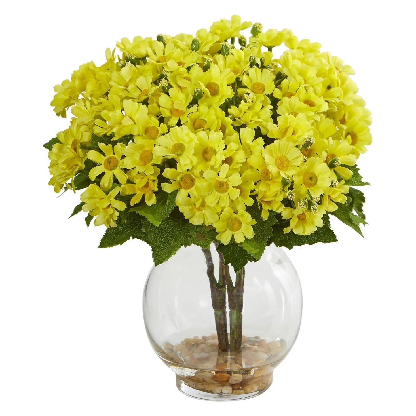 Daisy artificial arrangement by Nearly Natural in yellow daisies in a fluted glass vase on Tampa Home & Garden Store