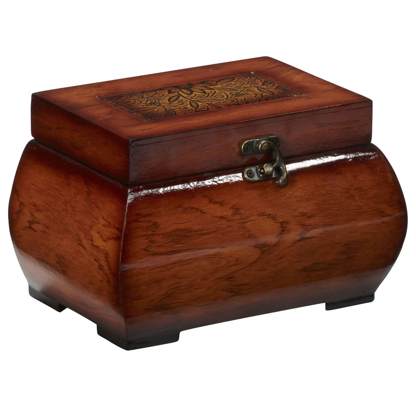 Decorative lacquered wood chests set of two with warm brown finish and brass latch on Tampa Home & Garden Store
