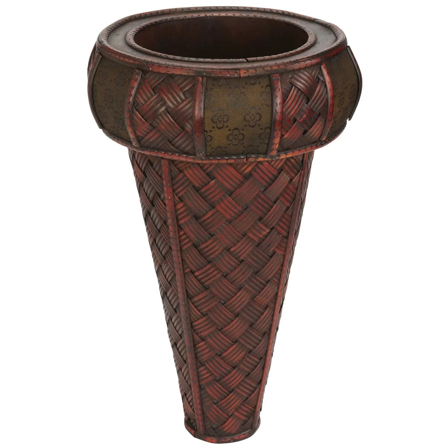Decorative stand planter vase burgundy with woven wicker panels by Nearly Natural on Tampa Home & Garden Store