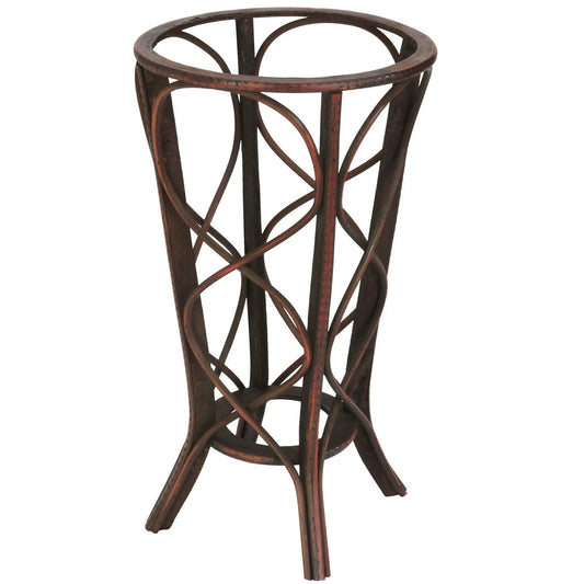 Decorative burgundy metal stand planter vase with curved iron loops on Tampa Home & Garden Store