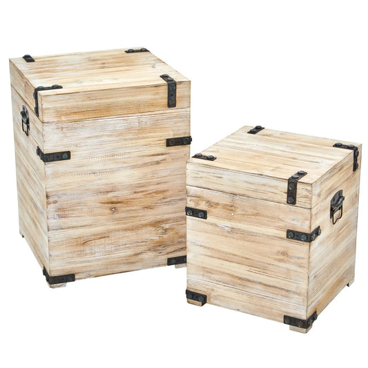 White wash wooden storage boxes with black metal hardware set of 4 on Tampa Home & Garden Store