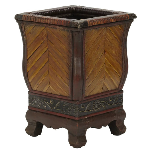 Decorative Wood Planters Set of Two, dark stained wood with chevron pattern, Nearly Natural on Tampa Home & Garden Store