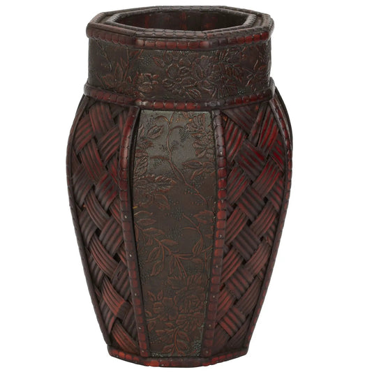 Design and Weave Panel Planters set of 2 dark brown with embossed floral panels and woven rims on Tampa Home & Garden Store