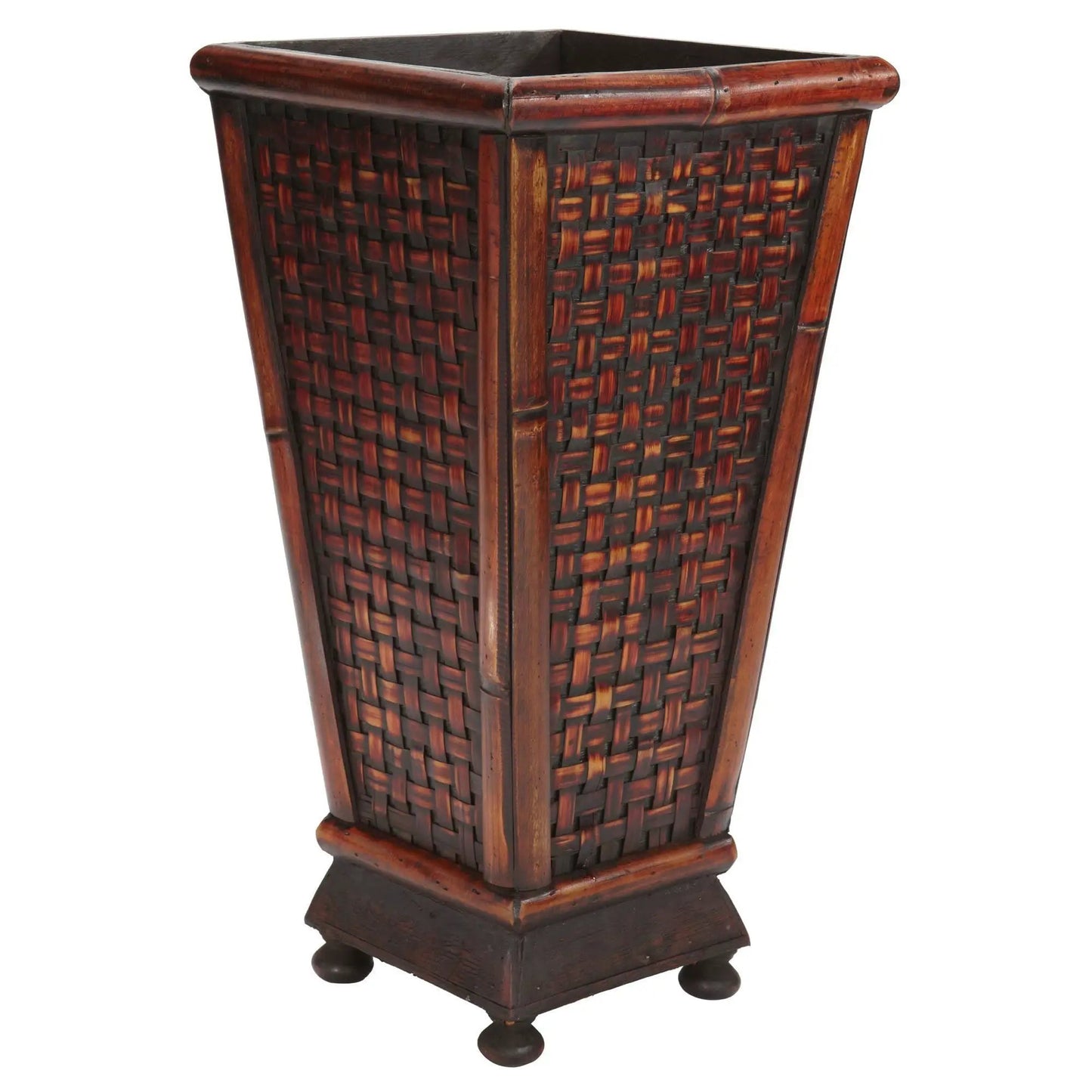 Designer Planter with Bamboo Sides dark brown wood, woven panels Nearly Natural on Tampa Home & Garden Store