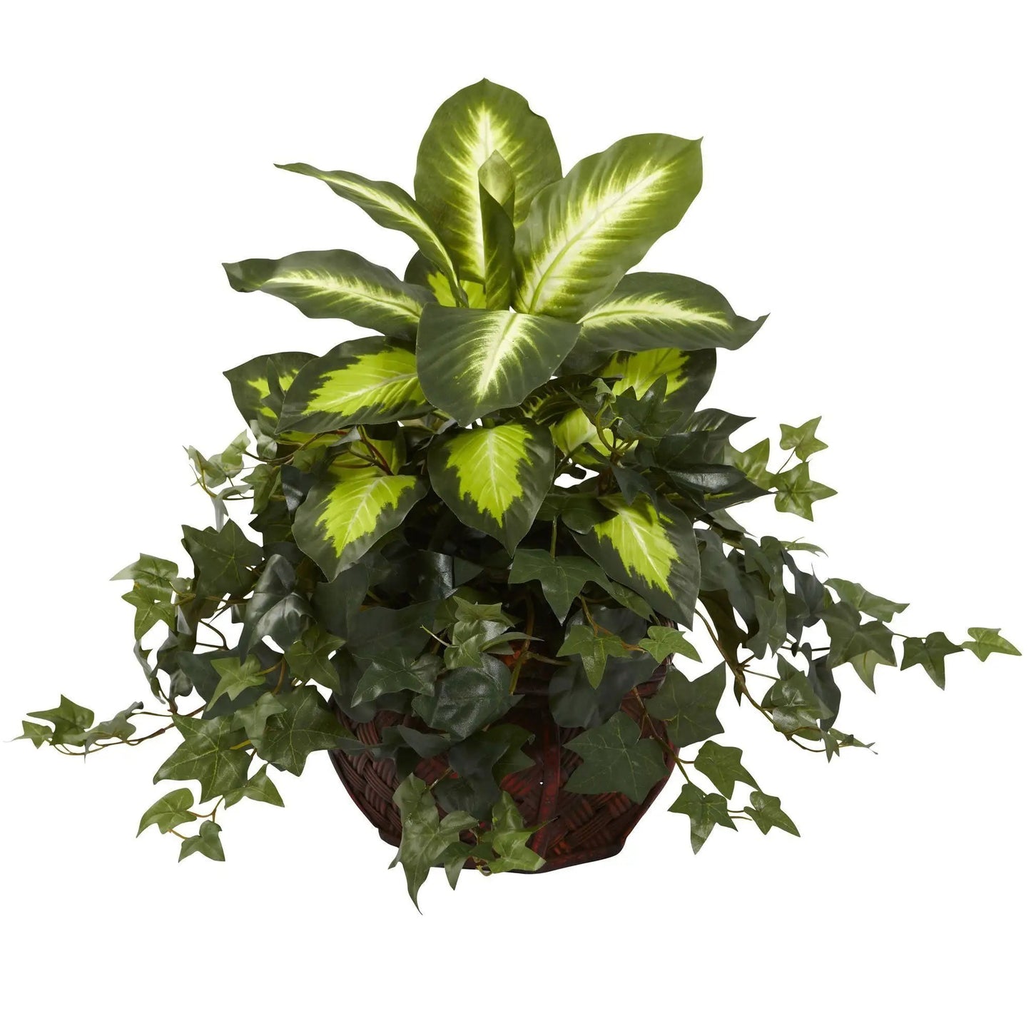 Artificial Dieffenbachia and ivy in decorative wicker planter by Nearly Natural on Tampa Home & Garden Store