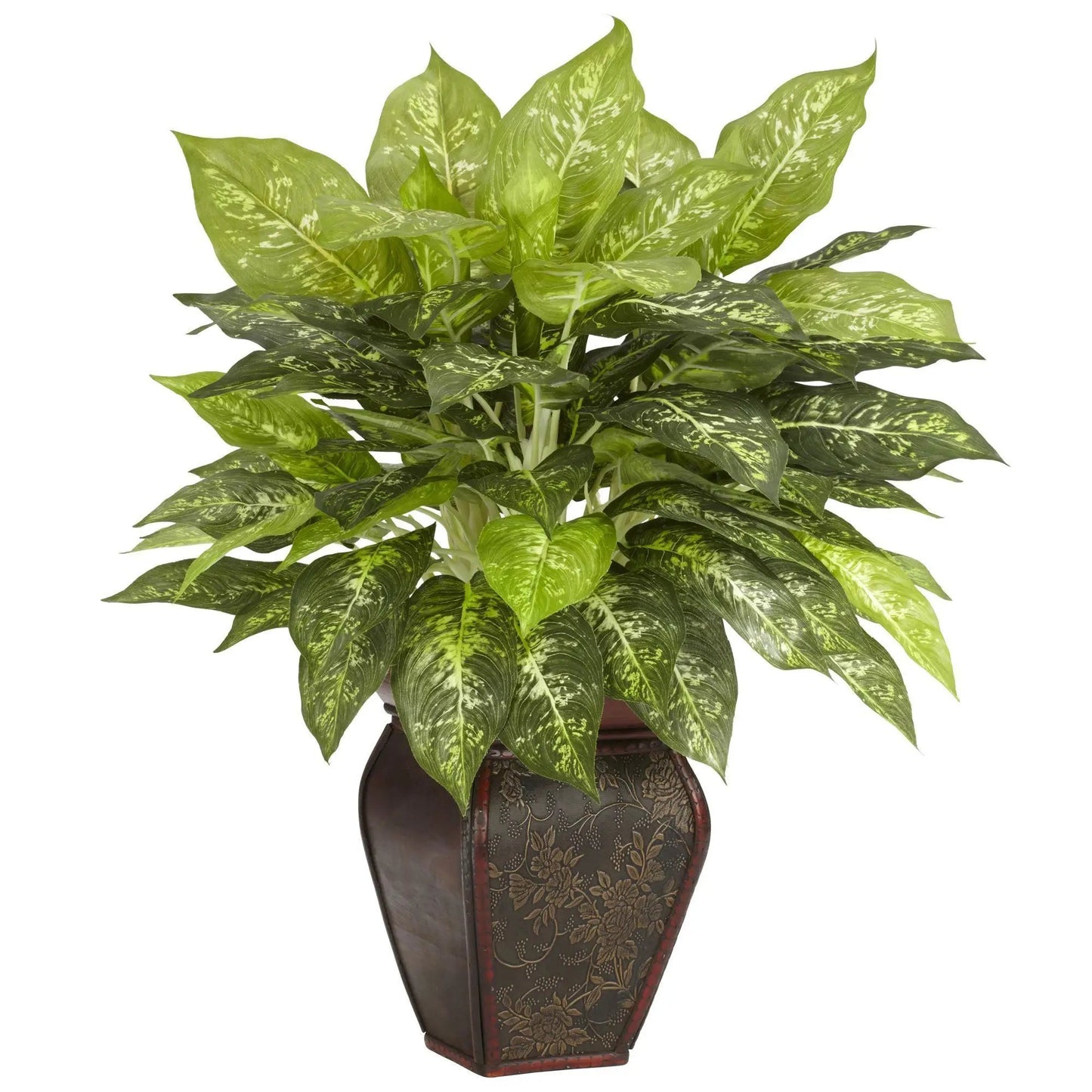 Dieffenbachia silk plant in decorative vase Nearly Natural artificial green foliage on Tampa Home & Garden Store