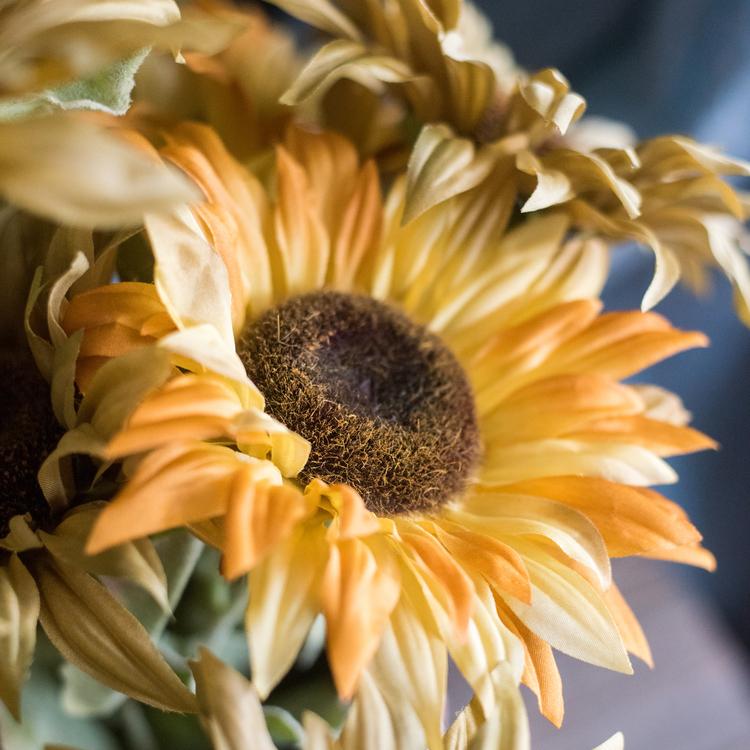 Faux silk sunflower RusticReach orange-yellow petals, dark brown center, 21 inches tall on Tampa Home & Garden Store