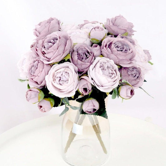 Artificial Silk Peony and Tea Rose Bouquet