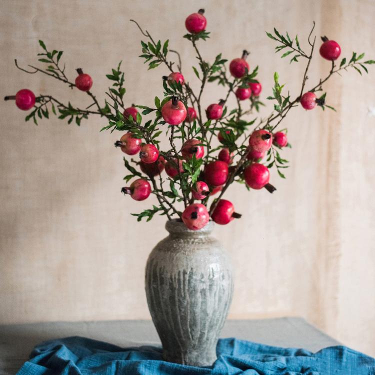 Artificial pomegranate stem bouquet with red berries in ceramic vase 36 inches tall RusticReach on Tampa Home & Garden Store
