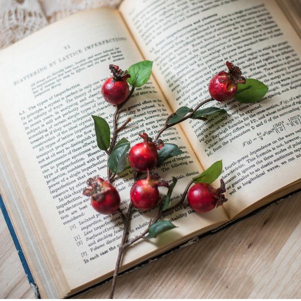 Artificial pomegranate fruit bouquet 12in red berries with green leaves RusticReach on Tampa Home & Garden Store