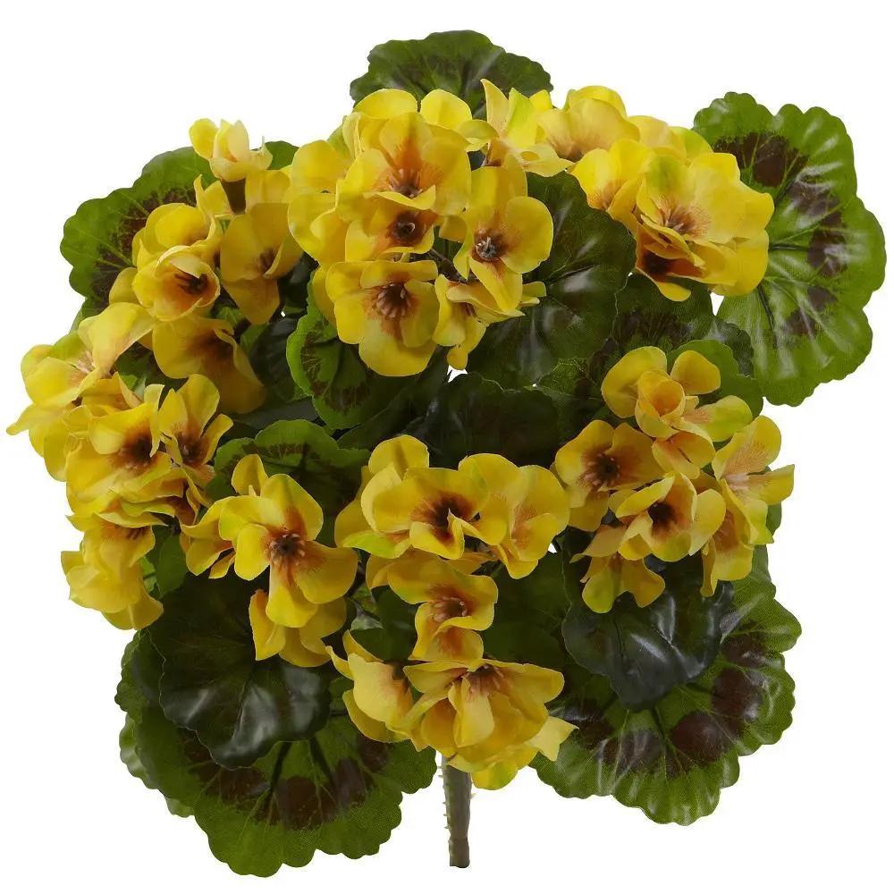 Geranium UV Resistant Artificial Bush Set of 4 yellow blooms and green leaves Nearly Natural on Tampa Home & Garden Store
