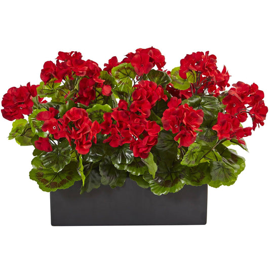 Artificial Geranium in Rectangular Planter UV Resistant (Indoor/Outdoor) - Tampa Home & Garden Store