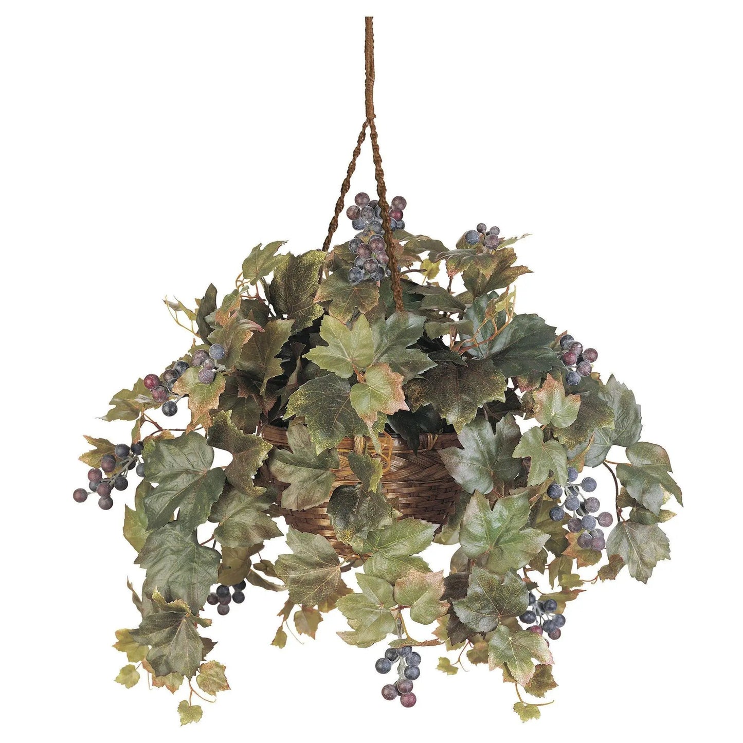 Grape Leaf Hanging Basket Silk Plant by Nearly Natural with grape clusters and lifelike leaves on Tampa Home & Garden Store