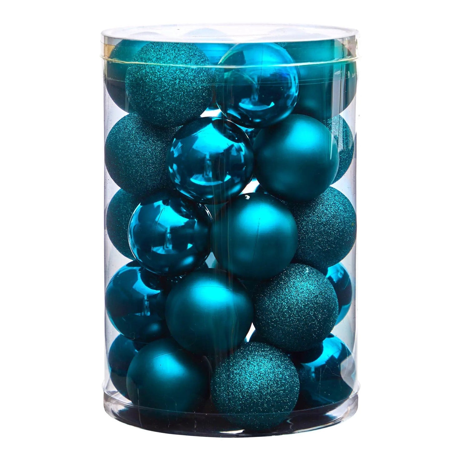 Christmas Ornament Set 30 Count Shatterproof teal blue ornaments in clear jar by Nearly Natural on Tampa Home & Garden Store
