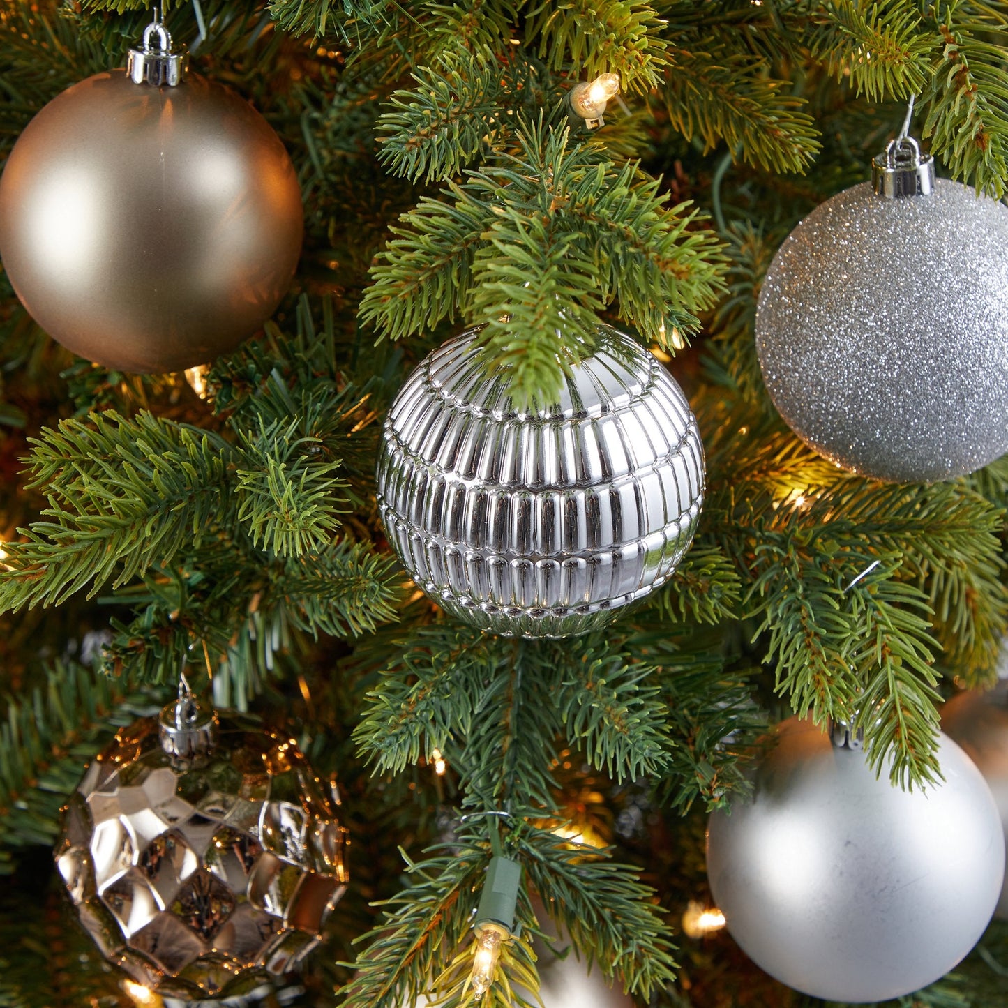 Holiday Shatterproof Ornaments 40-count box 80mm in silver matte and glitter finishes on Tampa Home & Garden Store