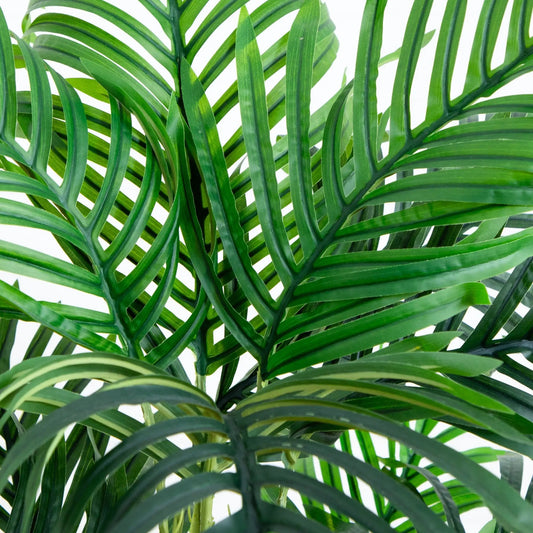 Kentia Palm Artificial Tree fronds close-up; vibrant green leaves, Nearly Natural on Tampa Home & Garden Store