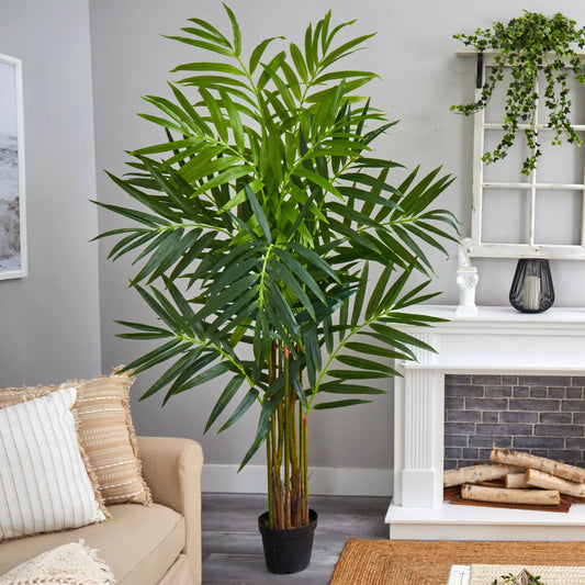 King Palm artificial tree with green fronds in a black pot on Tampa Home & Garden Store
