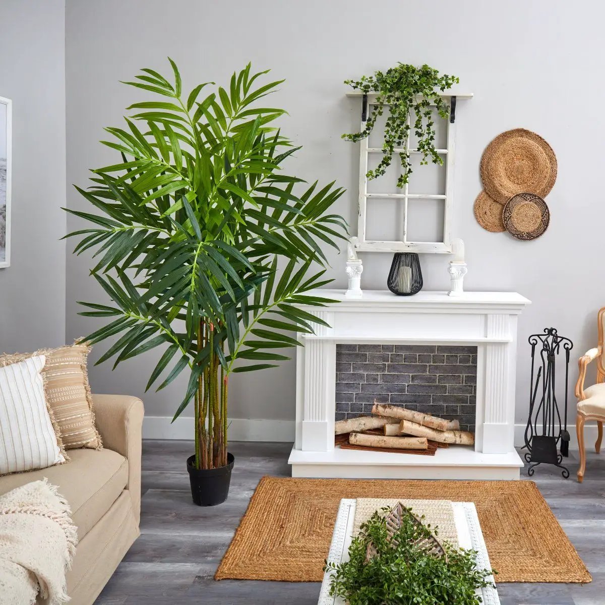 King Palm artificial tree by Nearly Natural in a black pot, 8 ft tall with lush green fronds on Tampa Home & Garden Store