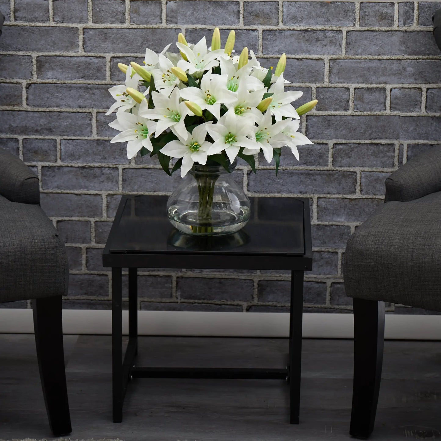 Elegant Lily Arrangement In Clear Vase, white lilies, Nearly Natural artificial flowering plants on Tampa Home & Garden Store