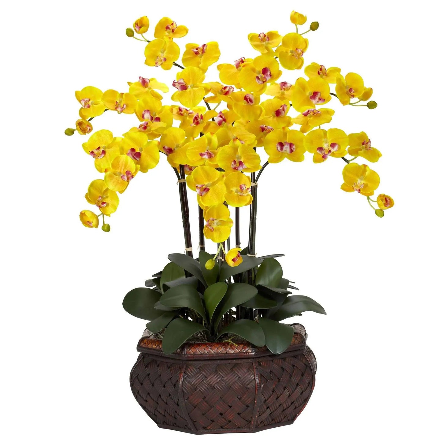 Phalaenopsis silk orchid arrangement in planter with bright yellow blooms Nearly Natural on Tampa Home & Garden Store