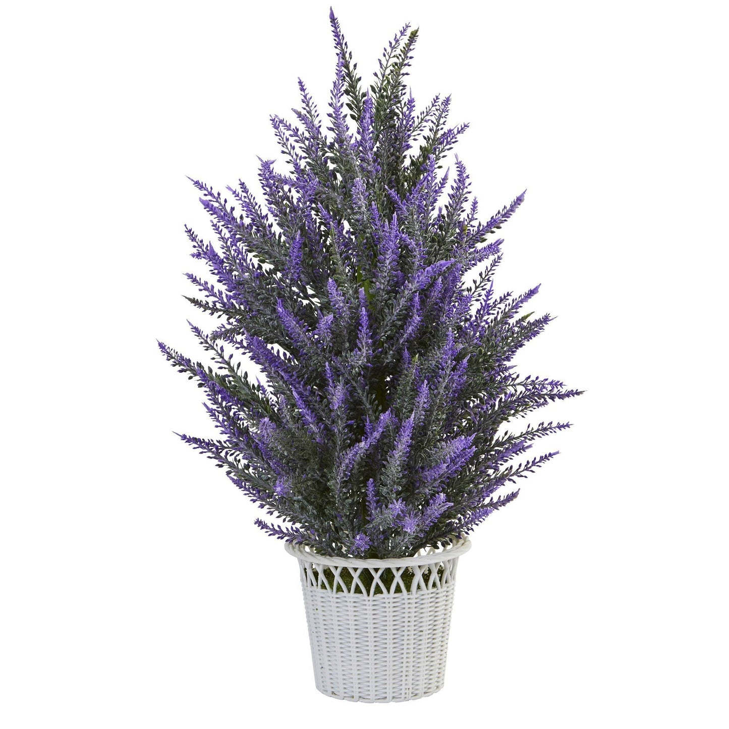 Lavender artificial plant in a white wicker planter by Nearly Natural on Tampa Home & Garden Store