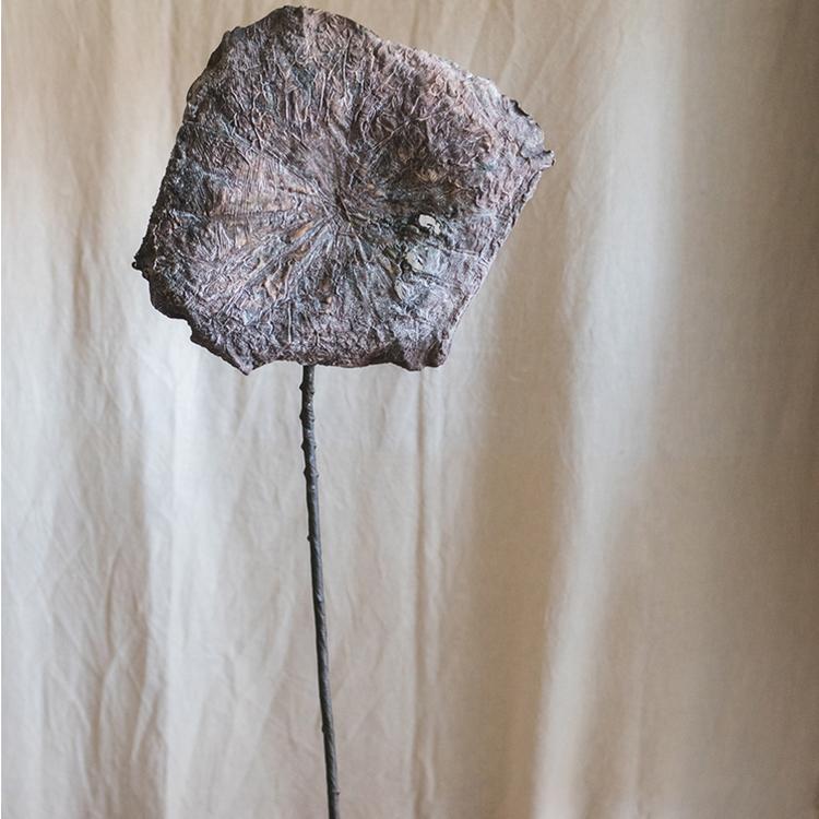 Artificial dried lotus leaf and pod on slender stem, brown textured rustic decor by RusticReach on Tampa Home & Garden Store