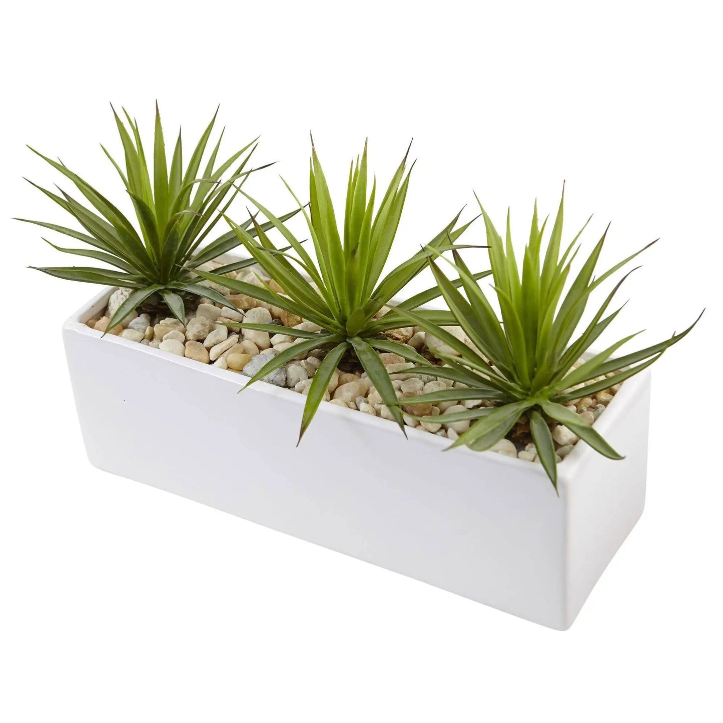 Mini Agave in Rectangular Ceramic Planter, 3 green Nearly Natural non-flowering plants on Tampa Home & Garden Store