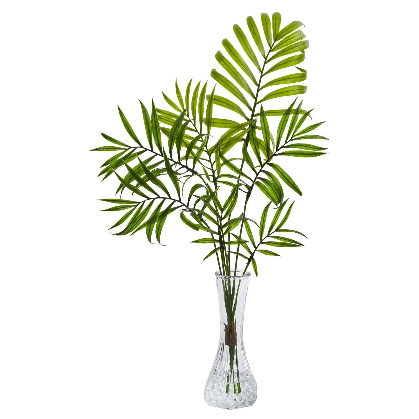 Mini Palm Artificial Plant in Vase Set of 3 featuring green fronds in a clear glass vase on Tampa Home & Garden Store