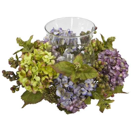 Centro de Mesa de Seda con Hortensias Mixtas para Velas